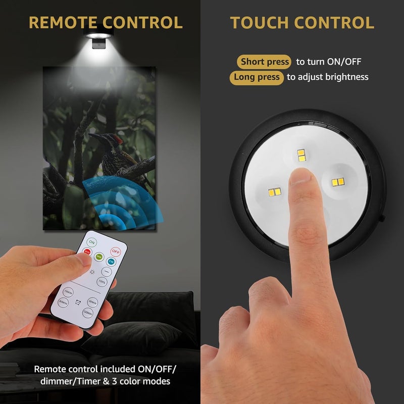 MIOBLUE 3Pack Rechargeable Battery Pictureainting Light with Remote Control Dimmable and Timer, Magnetic Art Display Puck Light 3 Lighting Modes for Paintings Wall Decor - Image 4